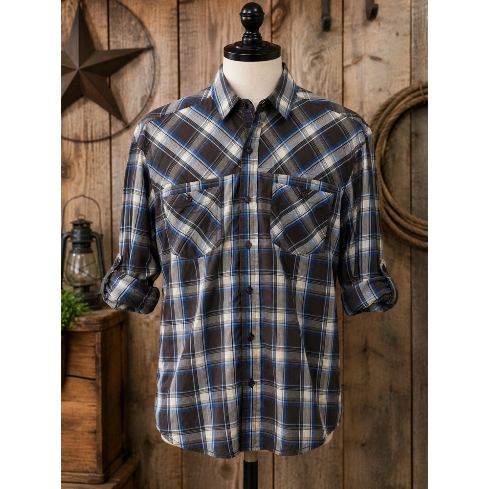 Drill Clothing Company Mens Small Plaid Button Down Western Shirt Long Sleeve